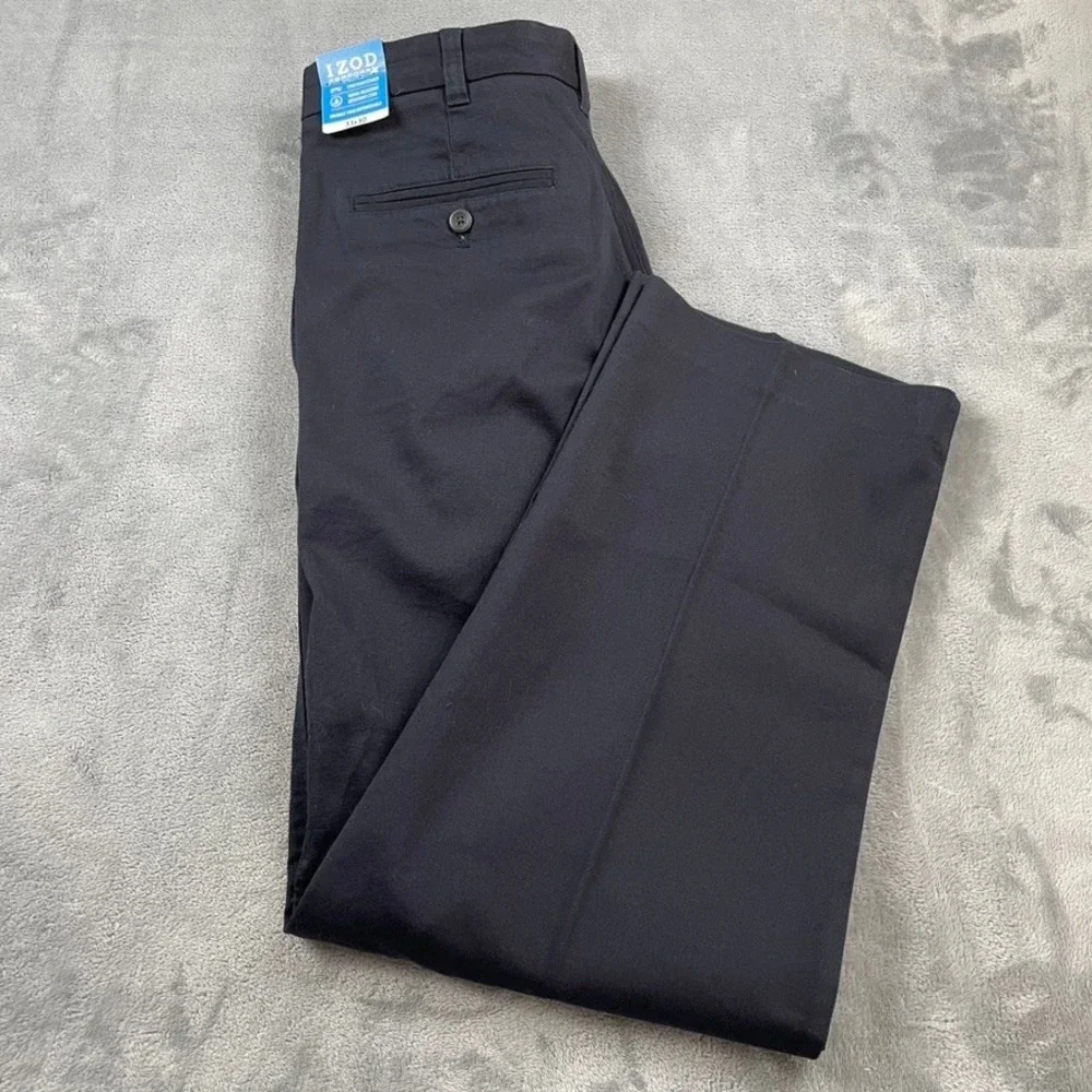 IZOD PerformX Mens Pleated Dress Pants Navy Blue 32x30 Stretch Cotton Trousers